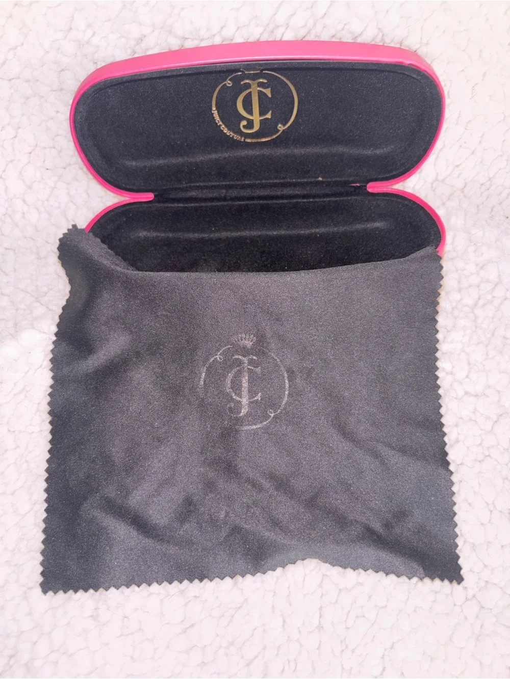 Juicy Couture Pink Hard Eyeglass Sunglasses Case w/ Cleaning Cloth